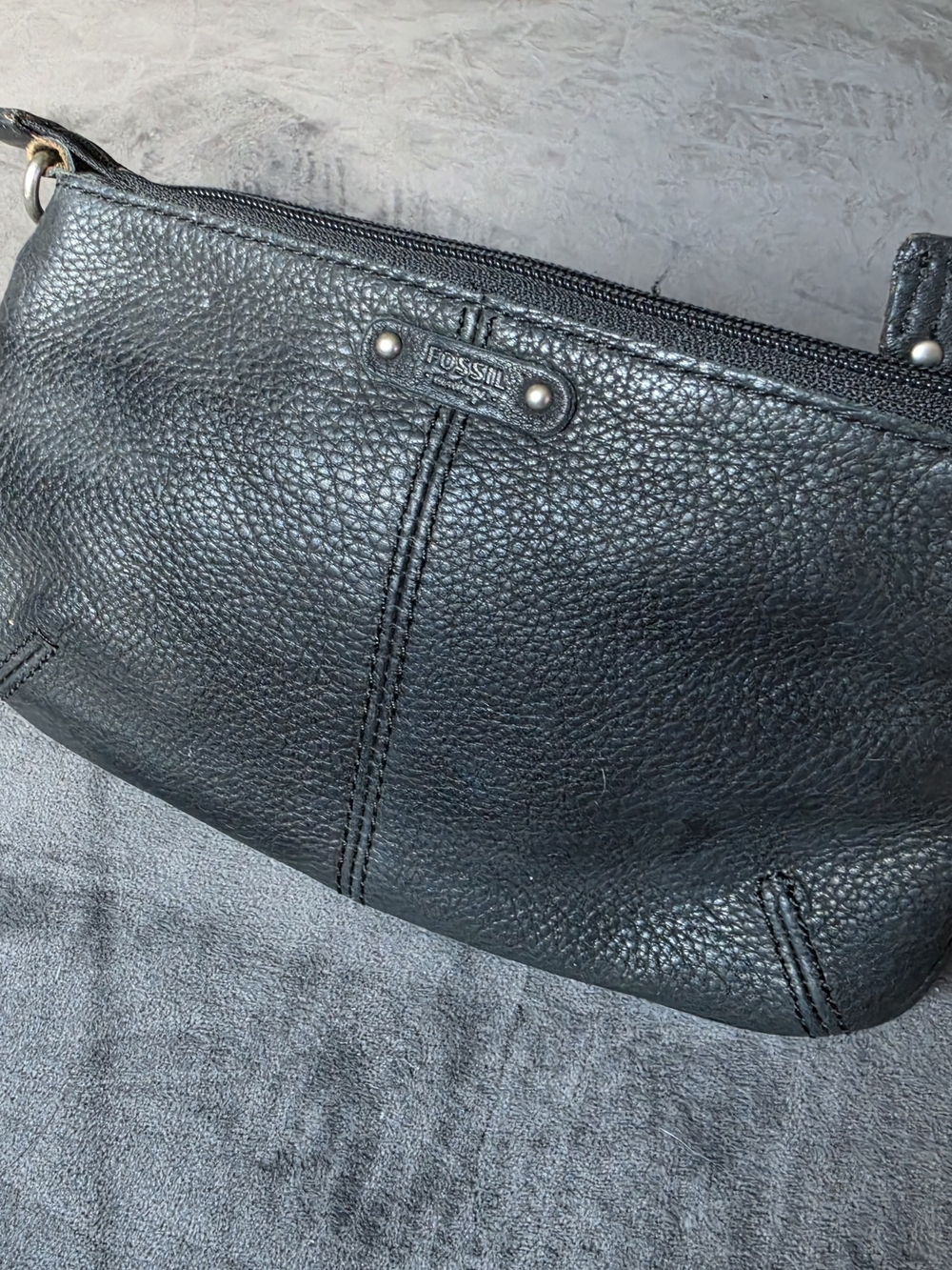 Fossil Black Pebbled Leather Wristlet Clutch